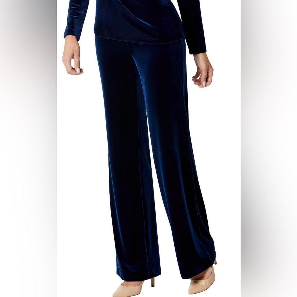 Velvet Wide-Leg Pants - Navy Blue